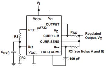 Typical Application Circuit for UA723 Basic Low-Voltage Regulator (VO = 2V to 7V)