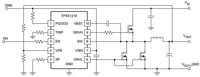 Typical Application Circuit for TPS51218 high performance, Single Synchronous Step-Down Controller for Notebook Power Supply