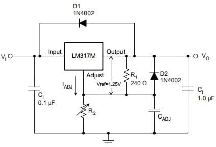 Typical Application Circuit for LM317M 3-Terminal Adjustable Regulator