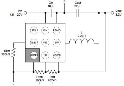 Typical Application Circuit for LMR22007 2.7V - 20V, 750mA Step-Down Converter with Adjustable Input Current Limit