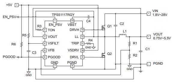 Typical Application Circuit for TPS51117 Single Synchronous Step-Down Controller