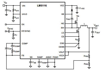 Typical Application Circuit for LM5116 Wide Range Synchronous Buck Controller