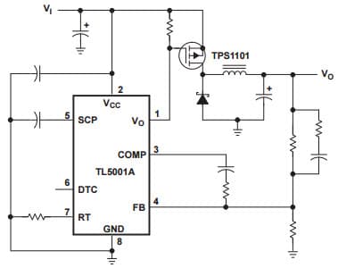 Typical Application Circuit for TL5001A-Q1 CMOS dual complementary pair plus inverter