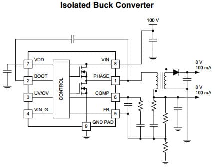 Typical Application Circuit for UCC25230 Isolated Buck Converter