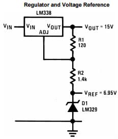 Typical Application Circuit for LM338 5-Amp Adjustable Regulator and Voltage Reference