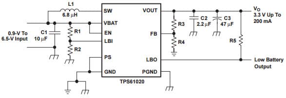 Typical Application for TPS61020 96% Efficient Synchronous Boost Converter