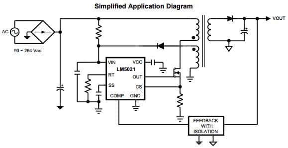 Typical Simplified Application Diagram for LM5021 AC-DC Current Mode PWM Controller