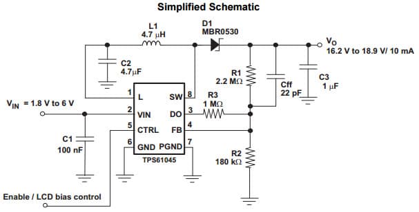 Typical Simplified Application Circuit for TPS61045 Digitally Adjustable Boost Converter