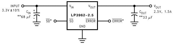 Typical Application Circuit for LP3965 1.5A Fast Ultra Low Dropout Linear Regulator