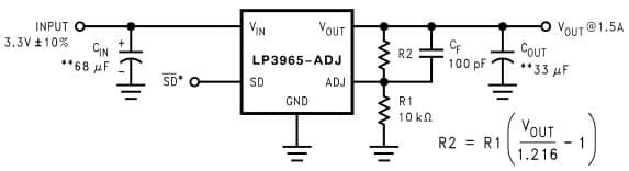 Typical Application Circuit for LP3965 1.5A Fast Ultra Low Dropout Linear Regulator