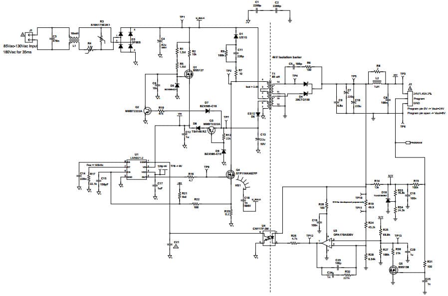 Typical Application Circuit for LM5021 AC-DC Current Mode PWM Controller