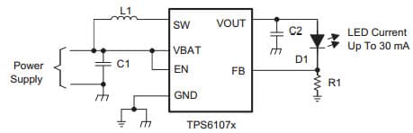 Typical Application Circuit for TPS61071 Power Supply Solution for Powering White LEDs in Lighting Applications