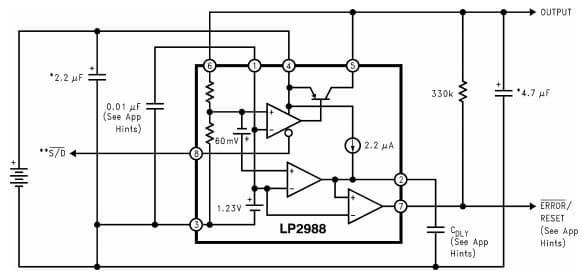 Typical Application Circuit for LP2988 Micro-power, 200mA Ultra Low-Dropout Voltage Regulator