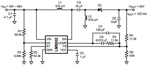 Typical Application Circuit for LM5002 24V High Voltage SEPIC Regulator