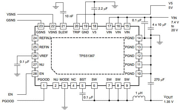 Typical Application Schematic for TPS51367 22V Input, 12A Integrated FET Converter with Ultra-Low Quiescent (ULQ)