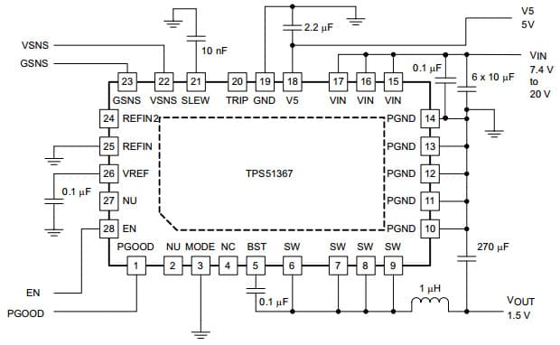 Typical Application Schematic for TPS51367 22V Input, 12A Integrated FET Converter with Ultra-Low Quiescent (ULQ)