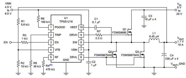 Typical Application Circuit at 1.1V/18A Auto-Skip Mode for TPS51218 high performance, Single Synchronous Step-Down Controller for Notebook Power Supply