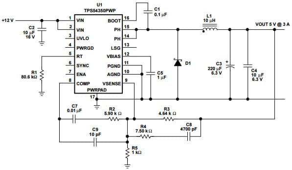 Typical Application Circuit for TPS54350 12V to 5V Using Aluminum Electrolytic for LCD TV