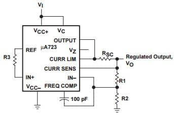 Typical Application Circuit for UA723 Basic High-Voltage Regulator (VO = 7V to 37V)