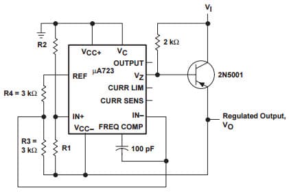 Typical Application Circuit for UA723 Negative-Voltage Regulator