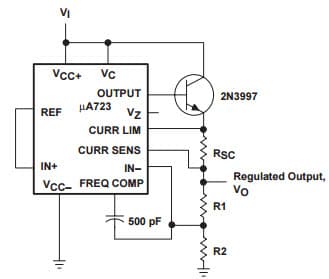 Typical Application Circuit for UA723 Positive-Voltage Regulator (External NPN Pass Transistor)