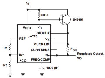 Typical Application Circuit for UA723 Positive-Voltage Regulator (External PNP Pass Transistor)