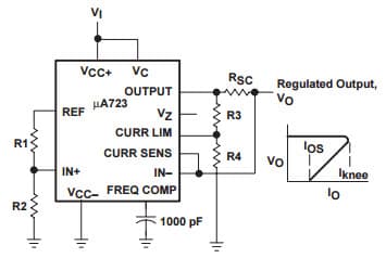 Typical Application Circuit for UA723 Foldback Current Limiting