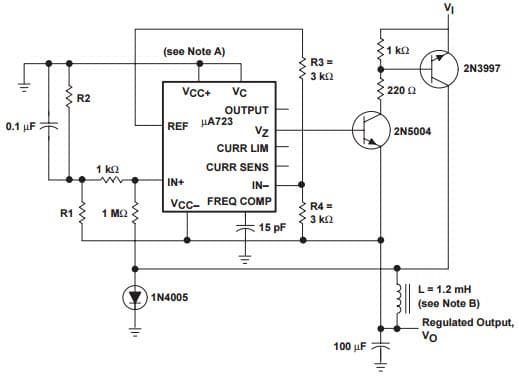 Typical Application Circuit for UA723 Negative Switching Regulator