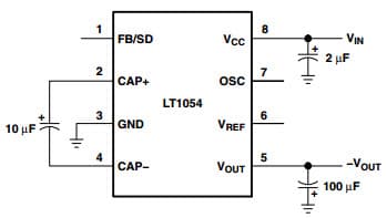 Typical Application Circuit for LT1054 Switched Capacitor Voltage Converter for Basic Voltage Inverter