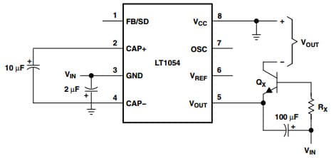 Typical Application Circuit for LT1054 Switched Capacitor Voltage Converter for Negative-Voltage Doubler