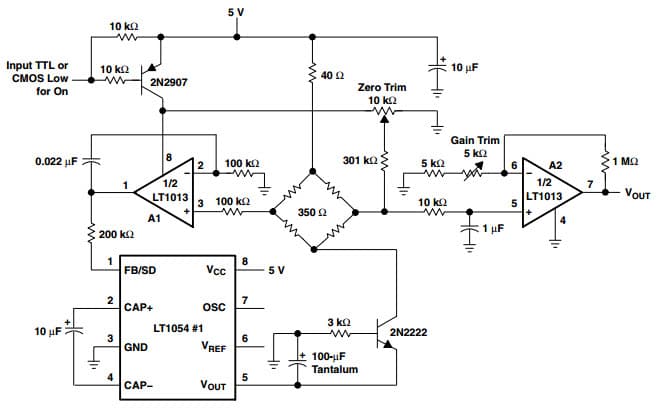 Typical Application Circuit for LT1054 Switched Capacitor Voltage Converter for Strain-Gage Bridge Signal Conditioner