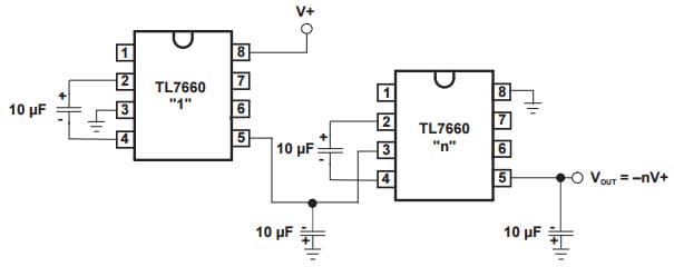 Typical Application Circuit for TL7660 Cascading Devices for Increased Output Voltage