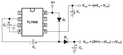 Typical Application Circuit for TL7660 Combined Negative-Voltage Converter and Positive-Voltage Doubler