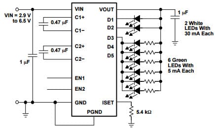 Typical Application Circuit for TPS60230 LED Connections for LCD Backlight and Keyboard Lighting