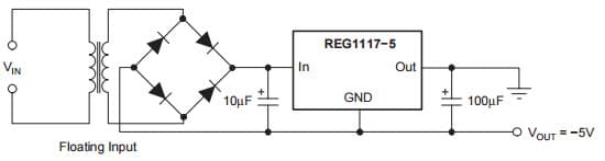 Typical Application Circuit for REG1117 Low Dropout Negative Supply