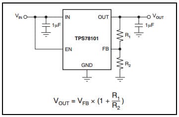 Typical Application Circuit for TPS781 Adjustable LDO Regulator Programming