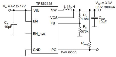 Typical Application Circuit for TPS62125 3.3V Output Voltage Configuration Step Down Converter