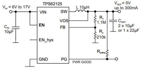 Typical Application Circuit for TPS62125 5V Output Voltage Configuration Step Down Converter