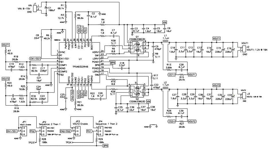 Typical Application Dual Output Converter Schematic for TPS40322 Dual Output or Two-Phase Synchronous Buck Controller