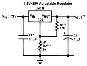 Typical Application Circuit for LM338 1.2V - 25V Adjustable Regulator