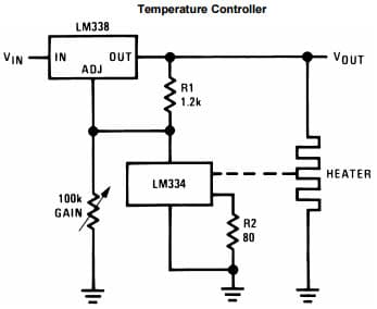 Typical Application Circuit for LM338 5-Amp Adjustable Regulator for Temperature Controller