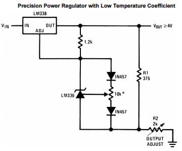 Typical Application Circuit for LM338 Precision Power Regulator with Low Temperature Coefficient