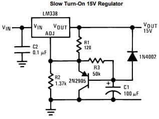 Typical Application Circuit for LM338 Slow Turn-On 15V Regulator