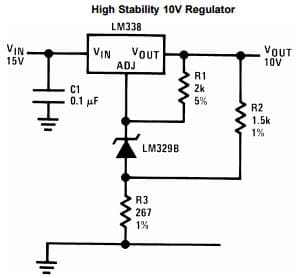 Typical Application Circuit for LM338 High Stability 10V Regulator