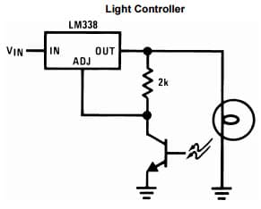 Typical Application Circuit for LM338 5A Adjustable Regulator for Light Controller