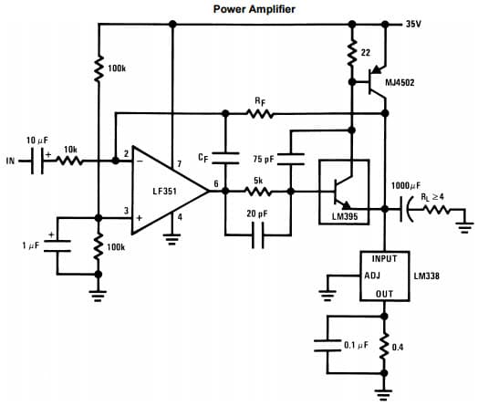 Typical Application Circuit for LM338 Adjustable Regulator for Power Amplifier