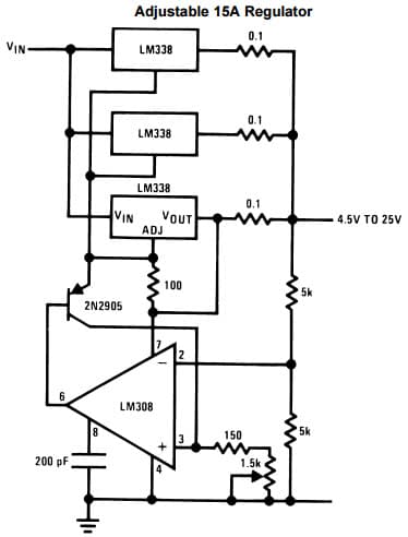 Typical Application Circuit for LM338 Adjustable 15A Regulator