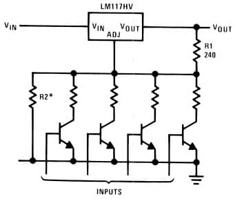 Typical Application for LM117HV 3-terminal Adjustable Regulator with Digitally Selected Outputs