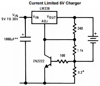 Typical Application Circuit for LM338 Adjustable Regulator for Current Limited 6V Charger