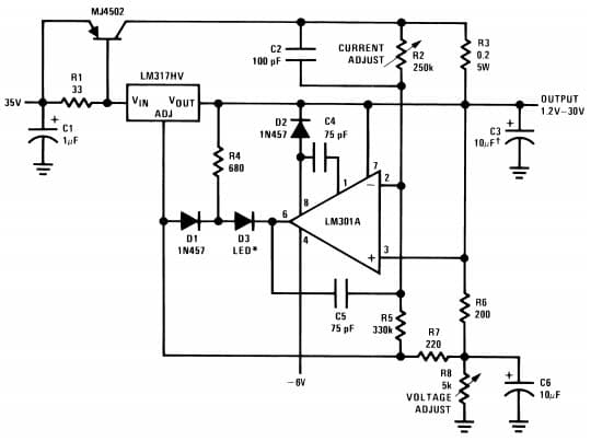 Typical Application for LM317HV 5A Constant Voltage/Constant Current Regulator